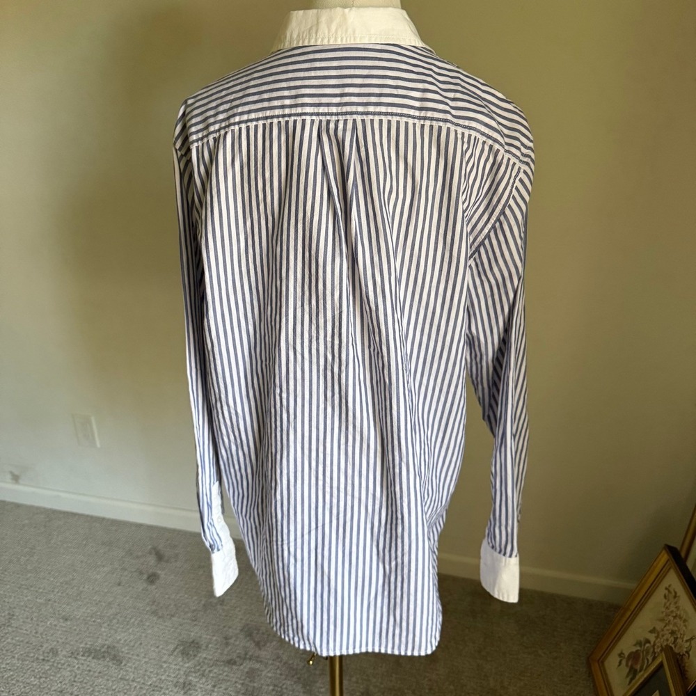 Everlane‎ Silky Cotton Mariner Shirt Blue Striped Long Sleeve Button Down 14 - Picture 6 of 9